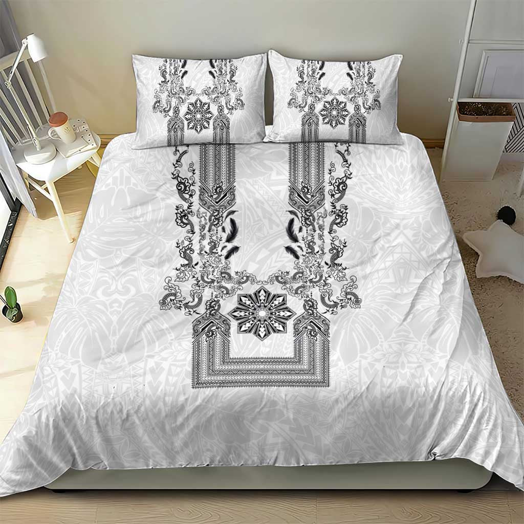 Philippines Barong Style Bedding Set with Polynesian Art and Leaf Motif Black-White Color LT03 - Polynesian Pride
