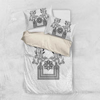 Philippines Barong Style Bedding Set with Polynesian Art and Leaf Motif Black-White Color LT03 US Twin 172cm x 218cm White - Polynesian Pride