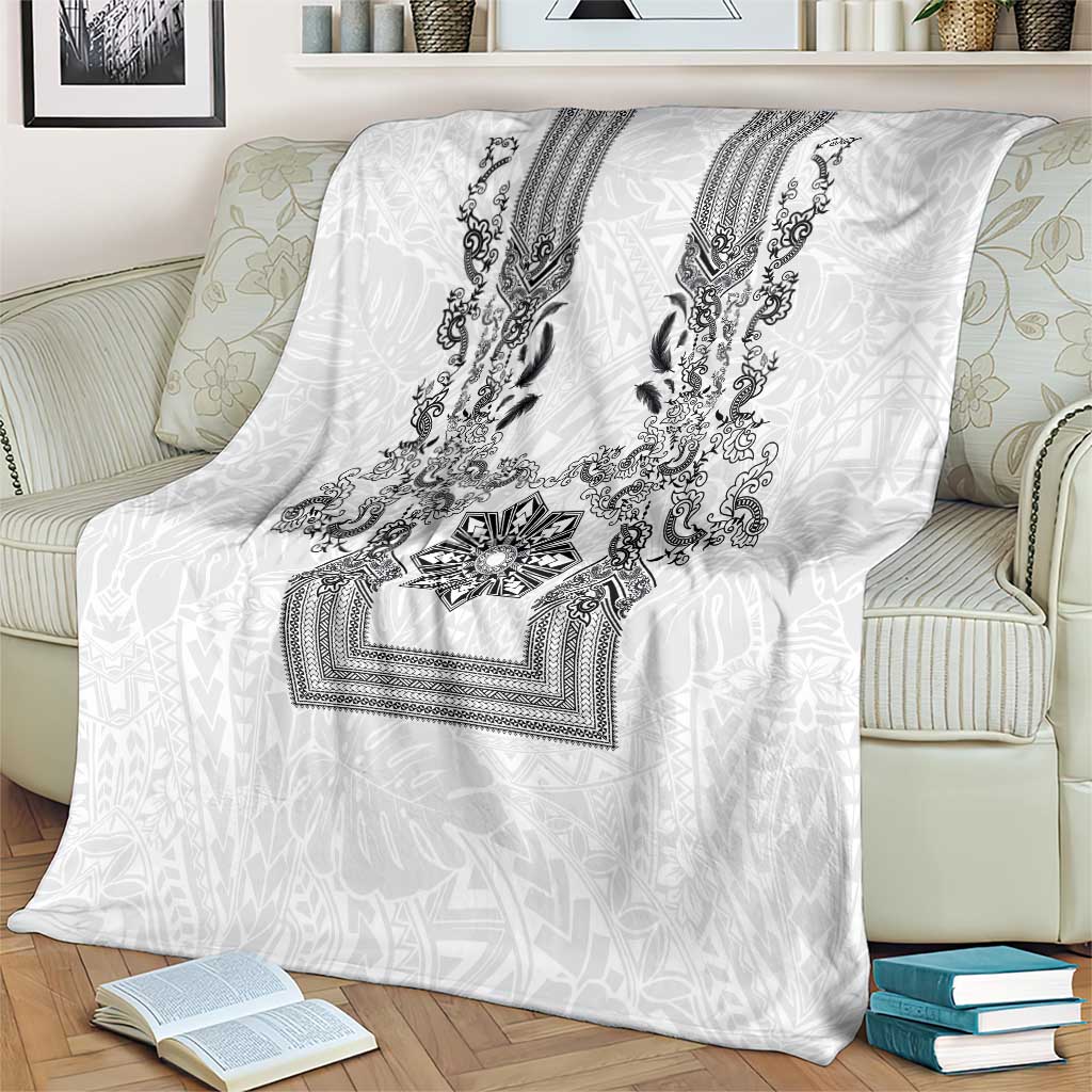 Philippines Barong Style Blanket with Polynesian Art and Leaf Motif Black-White Color LT03 - Polynesian Pride