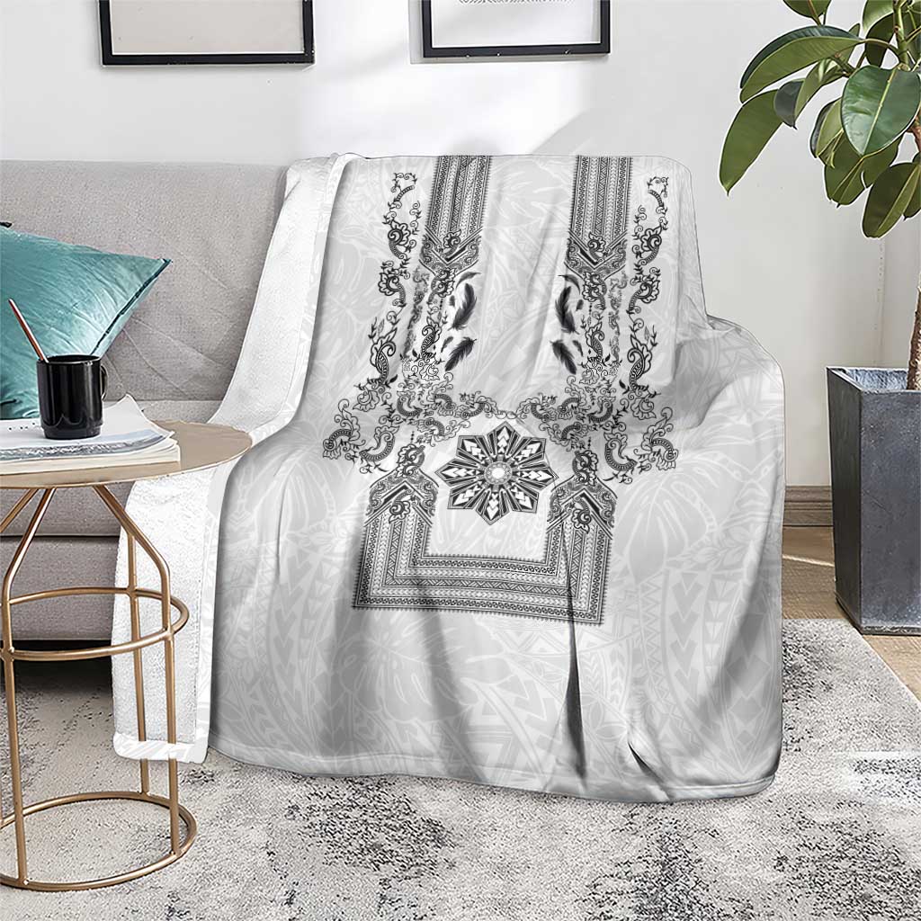 Philippines Barong Style Blanket with Polynesian Art and Leaf Motif Black-White Color LT03 - Polynesian Pride
