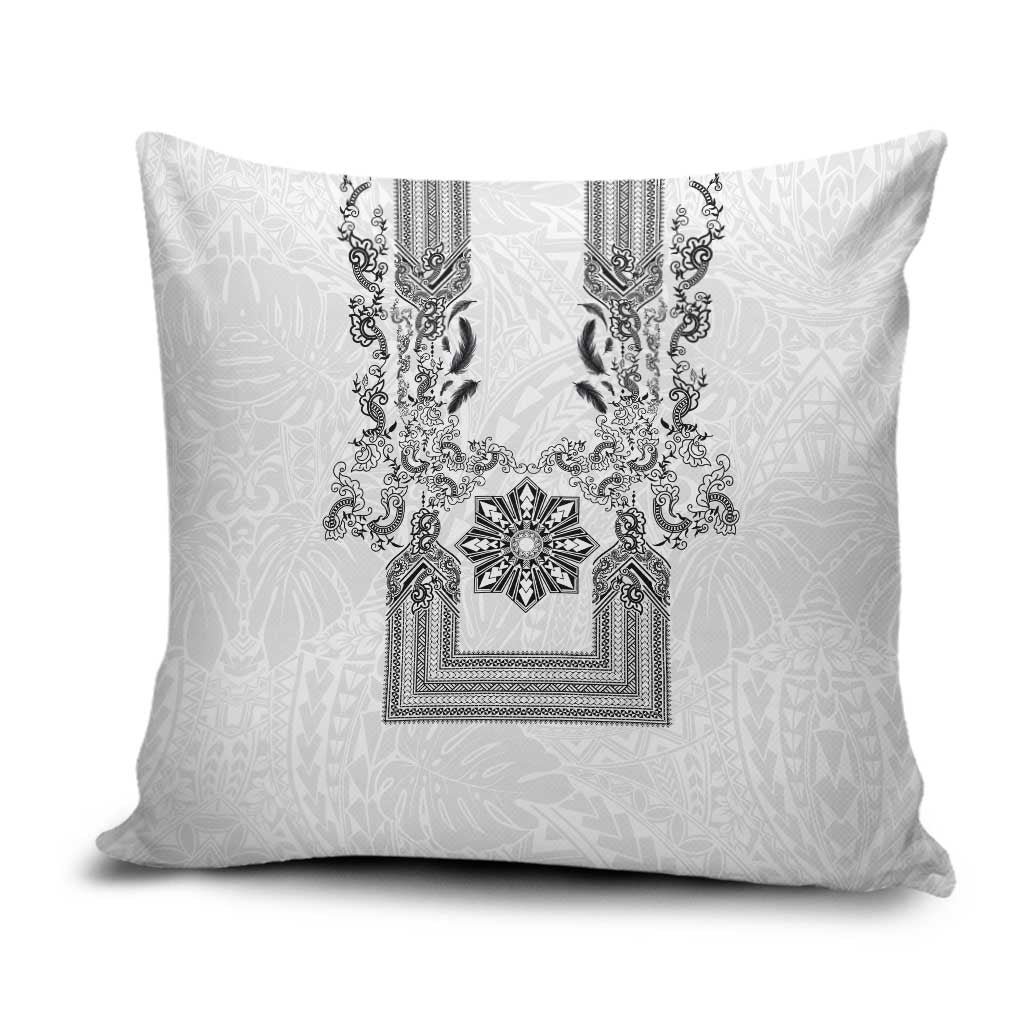 Philippines Barong Style Pillow Cover with Polynesian Art and Leaf Motif Black-White Color LT03 White - Polynesian Pride