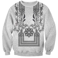 Philippines Barong Style Sweatshirt with Polynesian Art and Leaf Motif Black-White Color LT03 Unisex White - Polynesian Pride