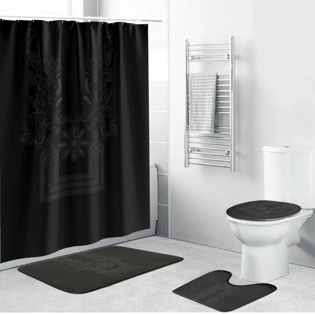 Philippines Barong Style Bathroom Set with Polynesian Art and Leaf Motif Black Color LT03 Bathroom Set (4 pcs) Black - Polynesian Pride