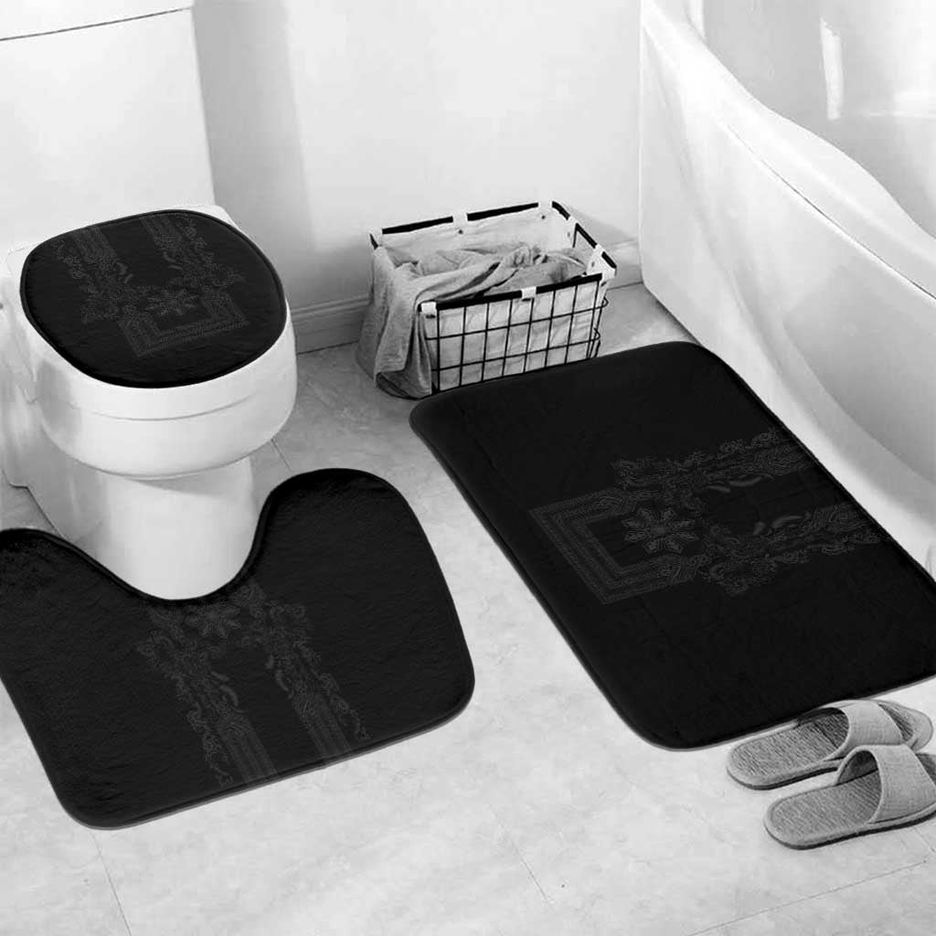 Philippines Barong Style Bathroom Set with Polynesian Art and Leaf Motif Black Color LT03 Mat Set Only (3 pcs) One Size Black - Polynesian Pride