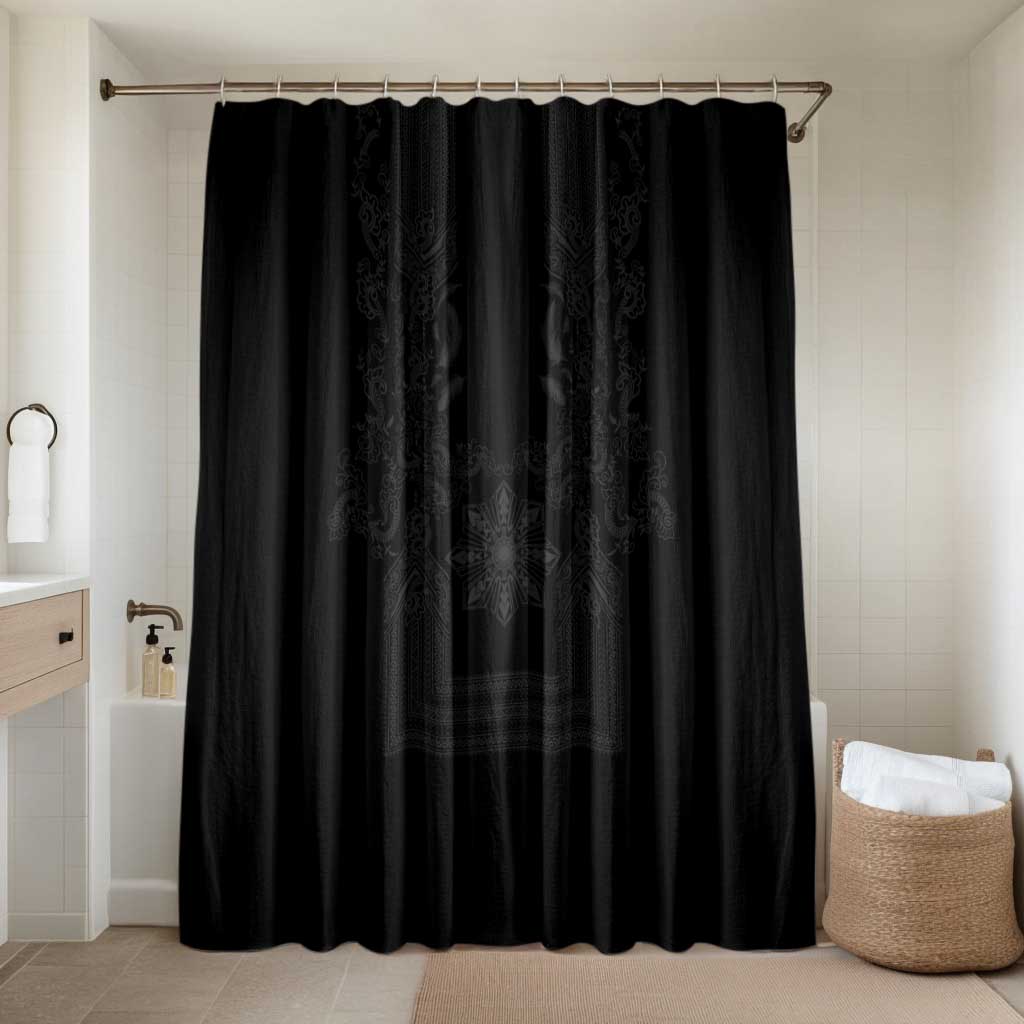 Philippines Barong Style Bathroom Set with Polynesian Art and Leaf Motif Black Color LT03 Shower Curtain Only Black - Polynesian Pride