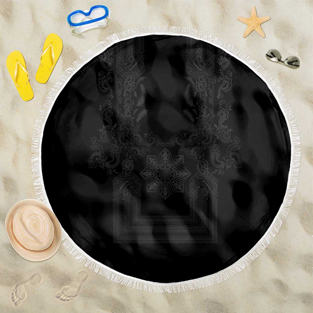 Philippines Barong Style Beach Blanket with Polynesian Art and Leaf Motif Black Color LT03 One Size 150cm Black - Polynesian Pride