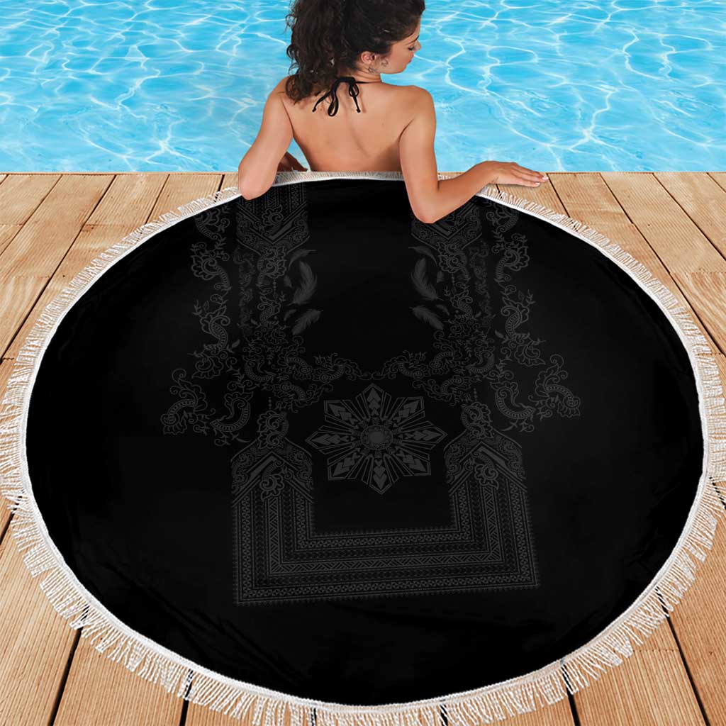 Philippines Barong Style Beach Blanket with Polynesian Art and Leaf Motif Black Color LT03 - Polynesian Pride