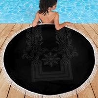 Philippines Barong Style Beach Blanket with Polynesian Art and Leaf Motif Black Color LT03 - Polynesian Pride