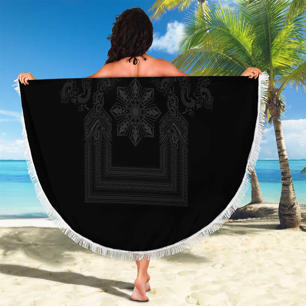 Philippines Barong Style Beach Blanket with Polynesian Art and Leaf Motif Black Color LT03 - Polynesian Pride