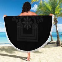 Philippines Barong Style Beach Blanket with Polynesian Art and Leaf Motif Black Color LT03 - Polynesian Pride