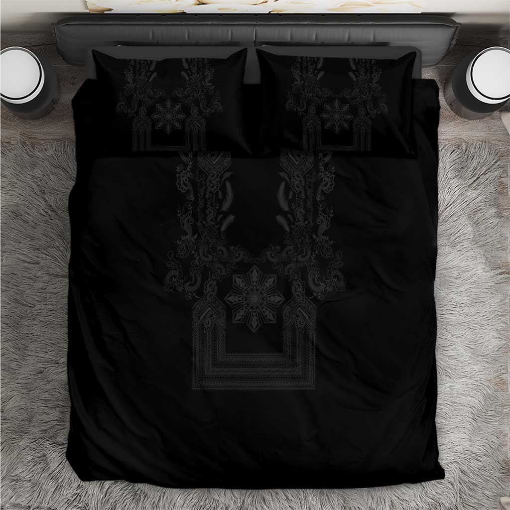 Philippines Barong Style Bedding Set with Polynesian Art and Leaf Motif Black Color LT03 Black - Polynesian Pride