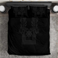 Philippines Barong Style Bedding Set with Polynesian Art and Leaf Motif Black Color LT03 Black - Polynesian Pride