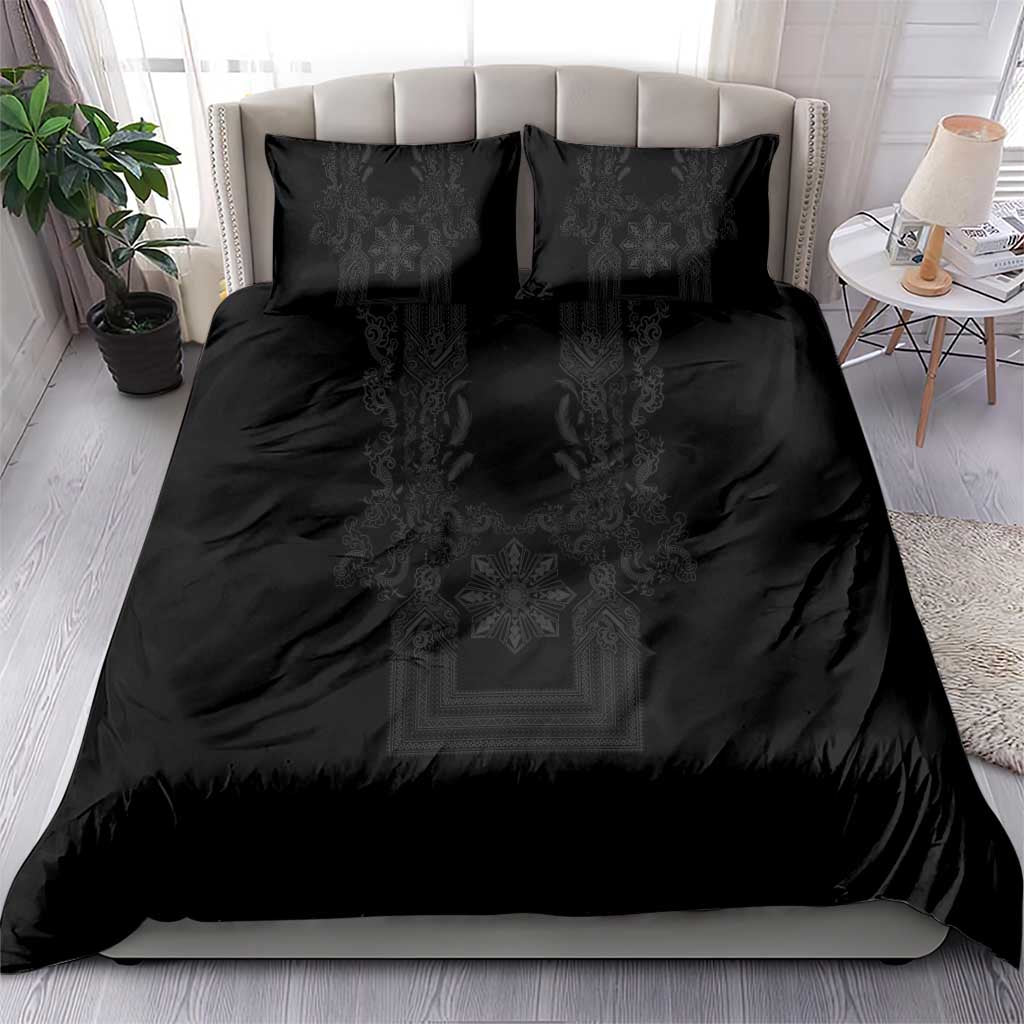 Philippines Barong Style Bedding Set with Polynesian Art and Leaf Motif Black Color LT03 - Polynesian Pride