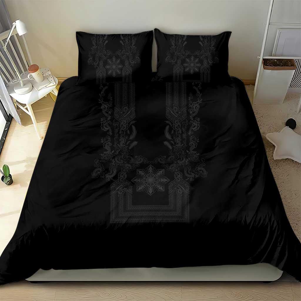 Philippines Barong Style Bedding Set with Polynesian Art and Leaf Motif Black Color LT03 - Polynesian Pride