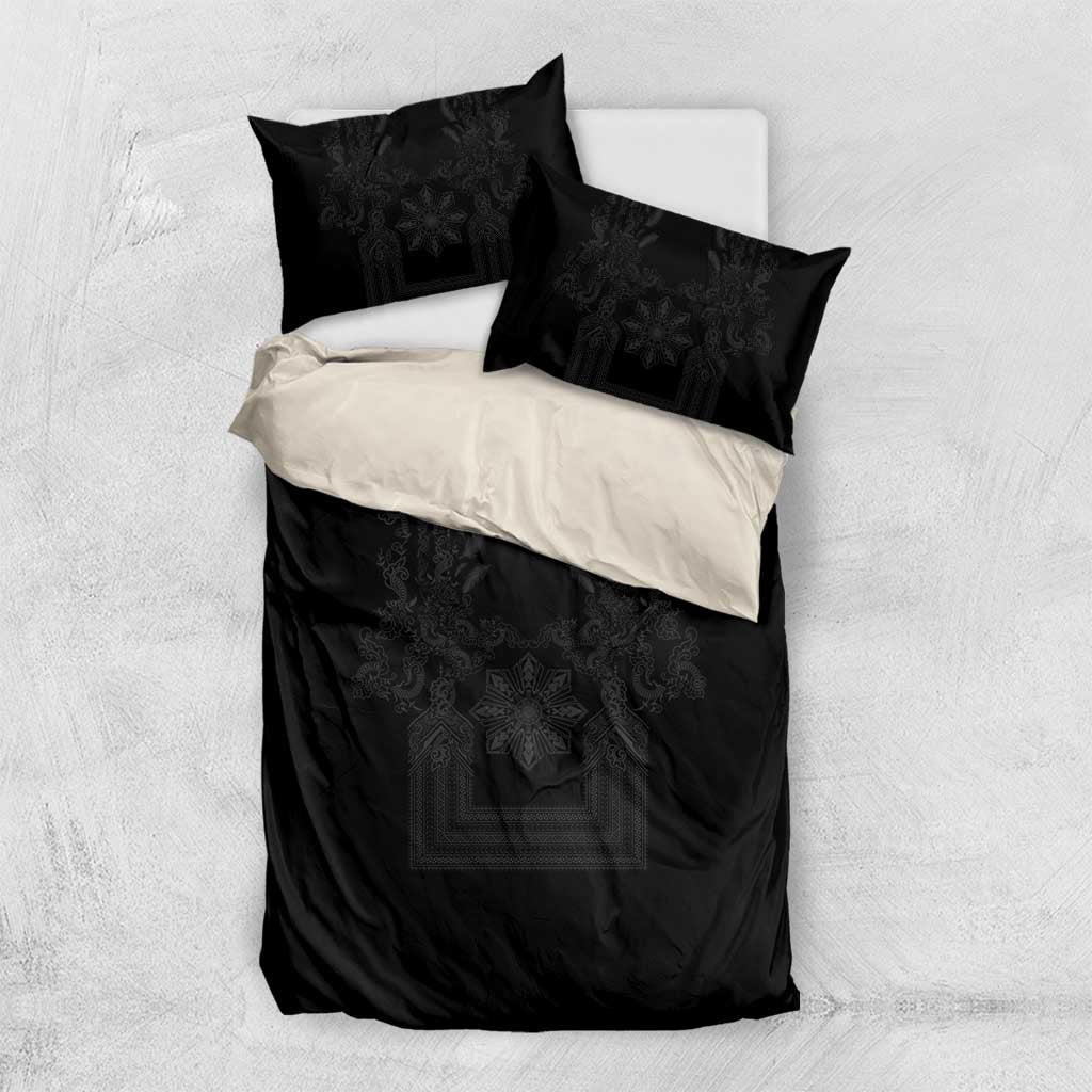 Philippines Barong Style Bedding Set with Polynesian Art and Leaf Motif Black Color LT03 US Twin 172cm x 218cm Black - Polynesian Pride