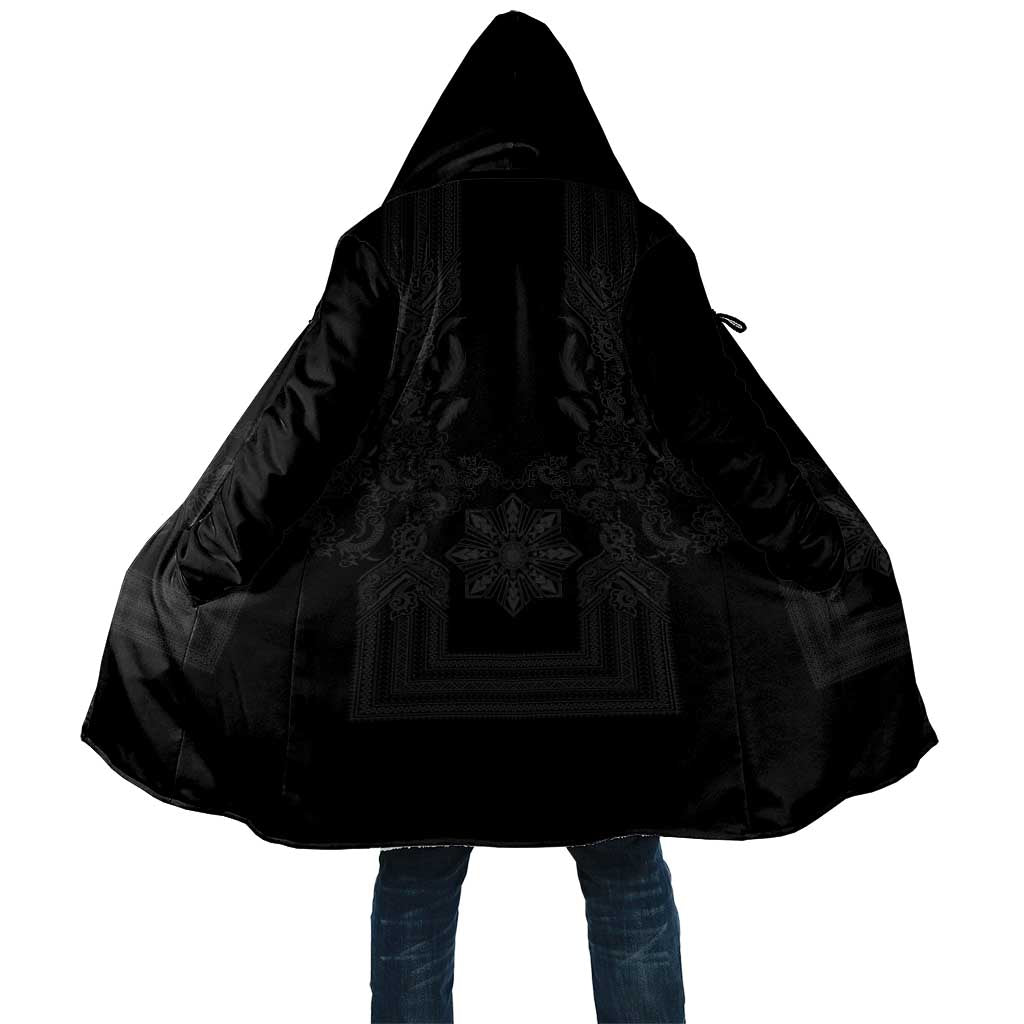 Philippines Barong Style Cloak with Polynesian Art and Leaf Motif Black Color LT03 Unisex Black - Polynesian Pride