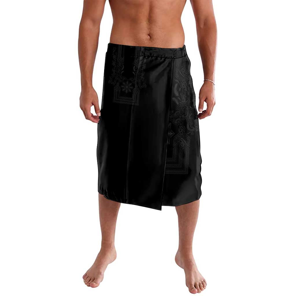 Philippines Barong Style Lavalava with Polynesian Art and Leaf Motif Black Color LT03 Black - Polynesian Pride