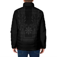 Philippines Barong Style Padded Jacket with Polynesian Art and Leaf Motif Black Color LT03 - Polynesian Pride
