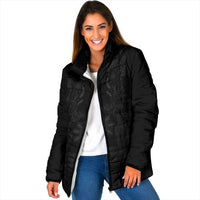 Philippines Barong Style Padded Jacket with Polynesian Art and Leaf Motif Black Color LT03 Women Black - Polynesian Pride