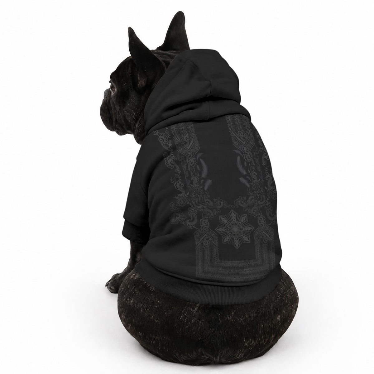 Philippines Barong Style Pet Hoodie with Polynesian Art and Leaf Motif Black Color LT03 - Polynesian Pride