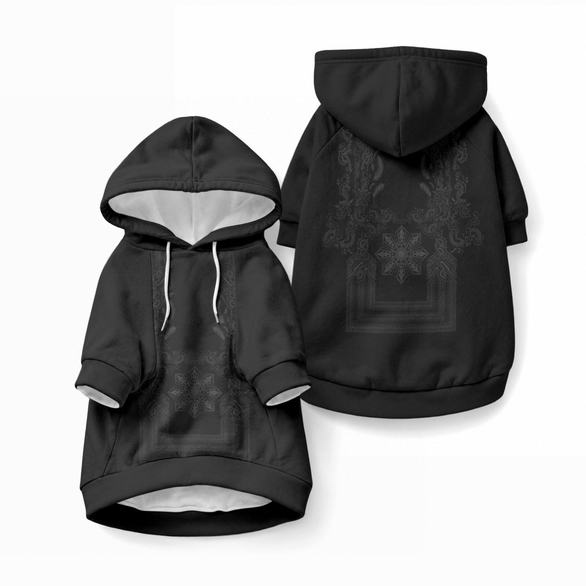 Philippines Barong Style Pet Hoodie with Polynesian Art and Leaf Motif Black Color LT03 Pullover Black - Polynesian Pride