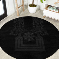 Philippines Barong Style Round Carpet with Polynesian Art and Leaf Motif Black Color LT03 Black - Polynesian Pride