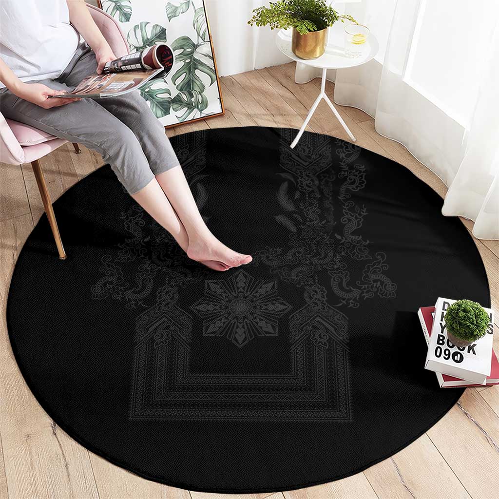 Philippines Barong Style Round Carpet with Polynesian Art and Leaf Motif Black Color LT03 - Polynesian Pride