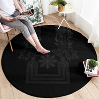 Philippines Barong Style Round Carpet with Polynesian Art and Leaf Motif Black Color LT03 - Polynesian Pride