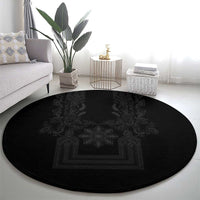 Philippines Barong Style Round Carpet with Polynesian Art and Leaf Motif Black Color LT03 - Polynesian Pride