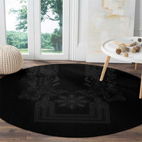 Philippines Barong Style Round Carpet with Polynesian Art and Leaf Motif Black Color LT03 - Polynesian Pride