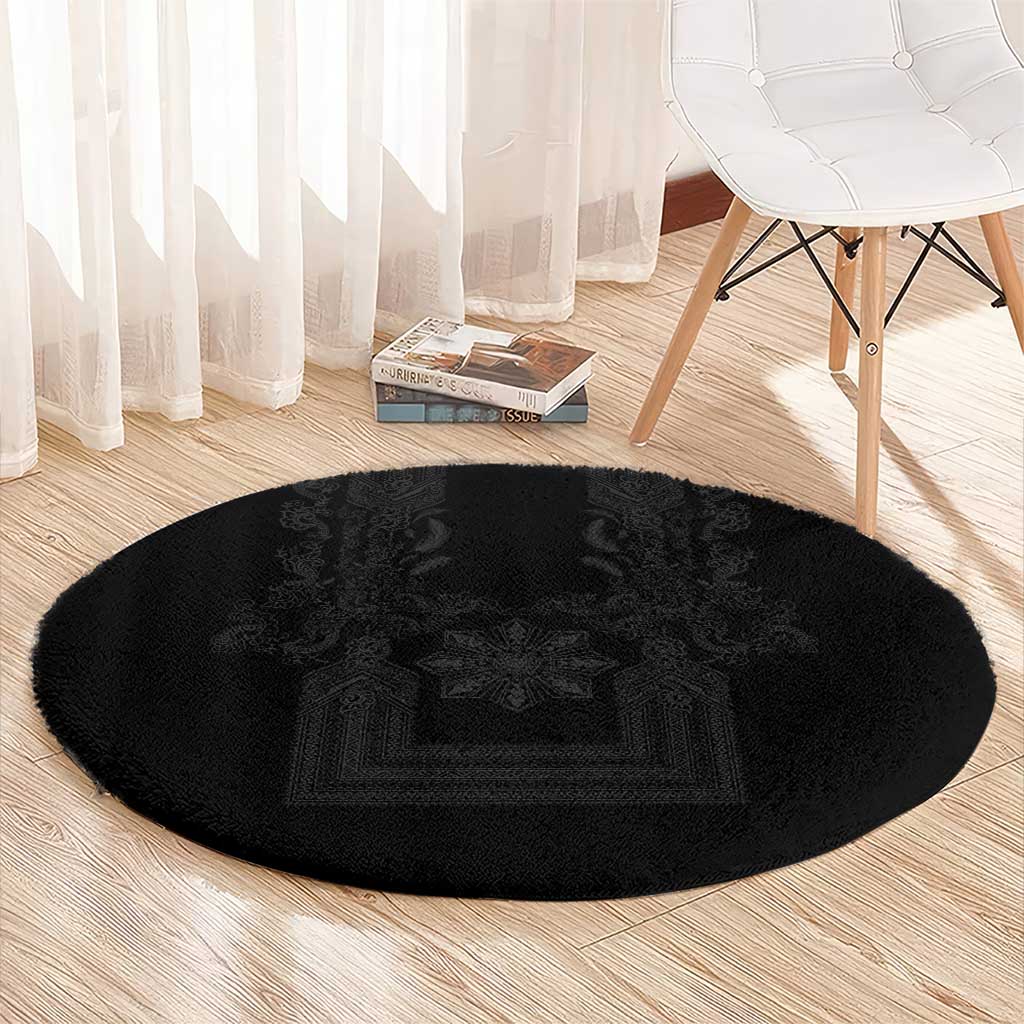 Philippines Barong Style Round Carpet with Polynesian Art and Leaf Motif Black Color LT03 - Polynesian Pride