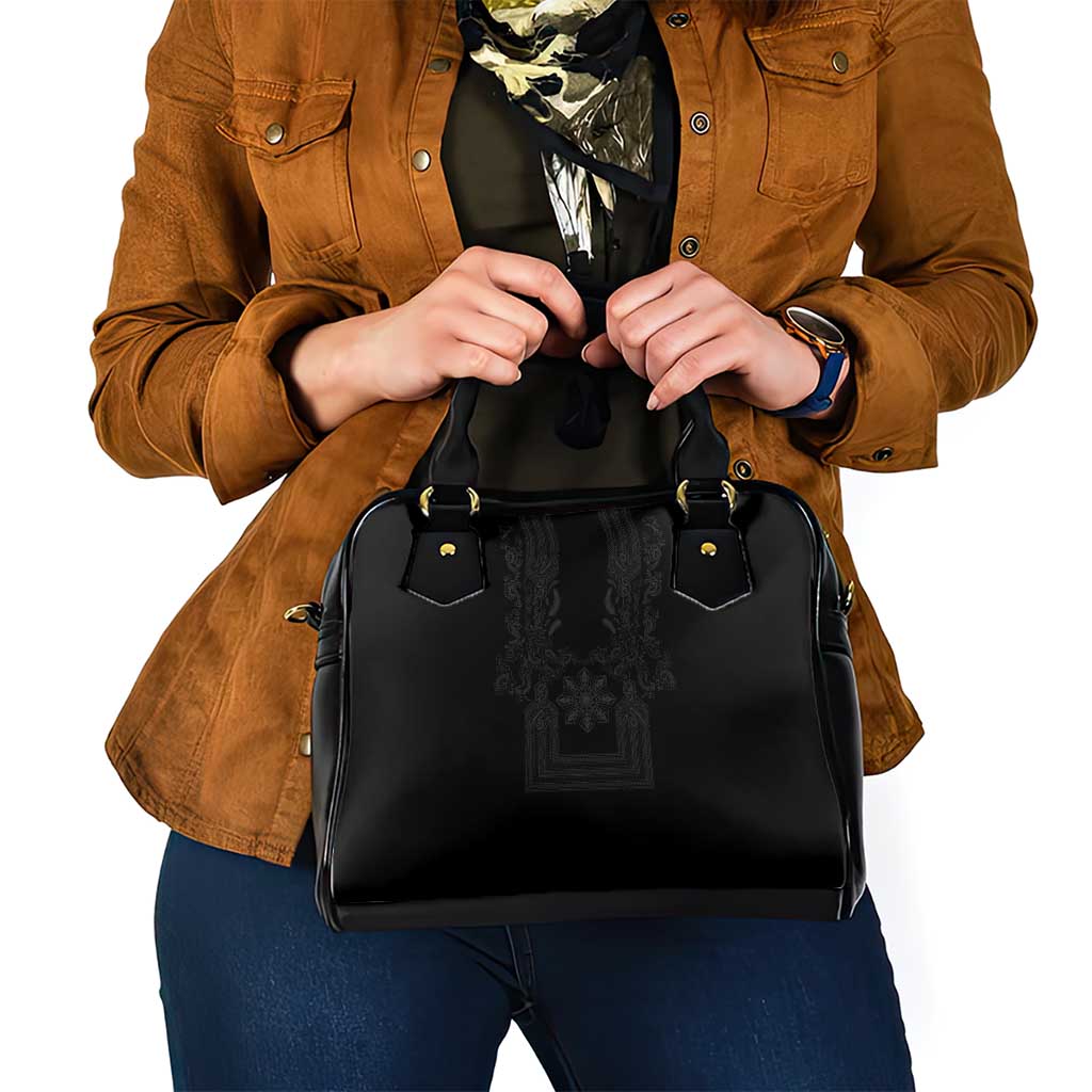 Philippines Barong Style Shoulder Handbag with Polynesian Art and Leaf Motif Black Color LT03 - Polynesian Pride