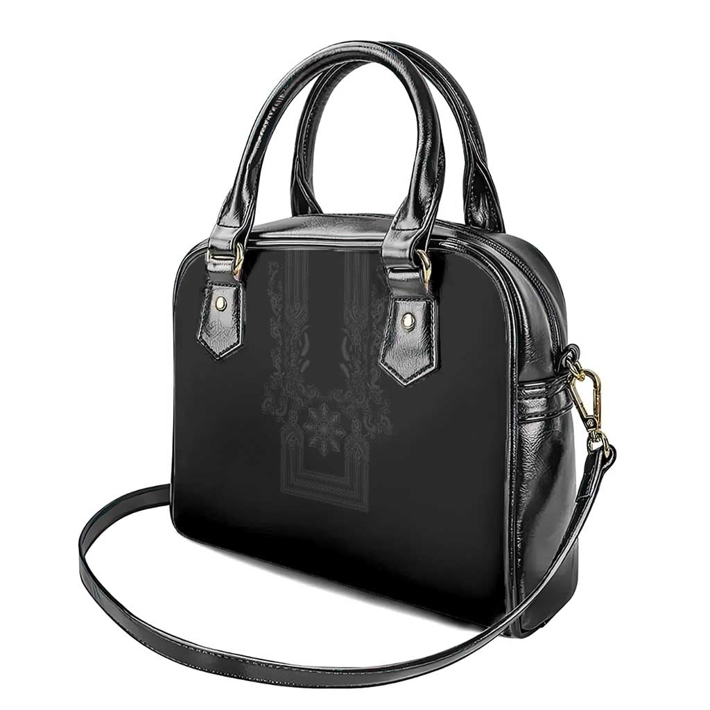Philippines Barong Style Shoulder Handbag with Polynesian Art and Leaf Motif Black Color LT03 - Polynesian Pride