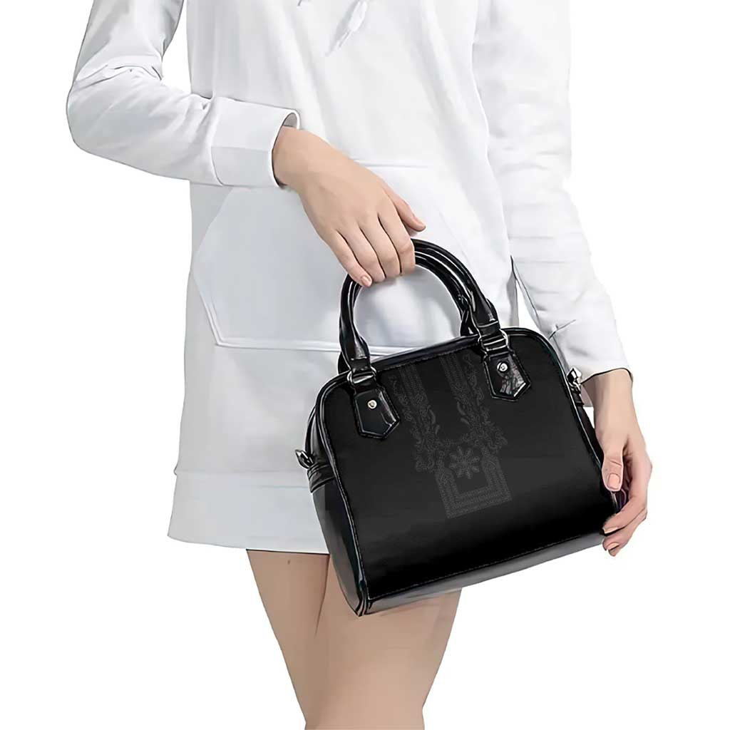 Philippines Barong Style Shoulder Handbag with Polynesian Art and Leaf Motif Black Color LT03 - Polynesian Pride