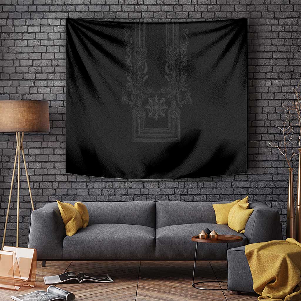 Philippines Barong Style Tapestry with Polynesian Art and Leaf Motif Black Color LT03 Black - Polynesian Pride