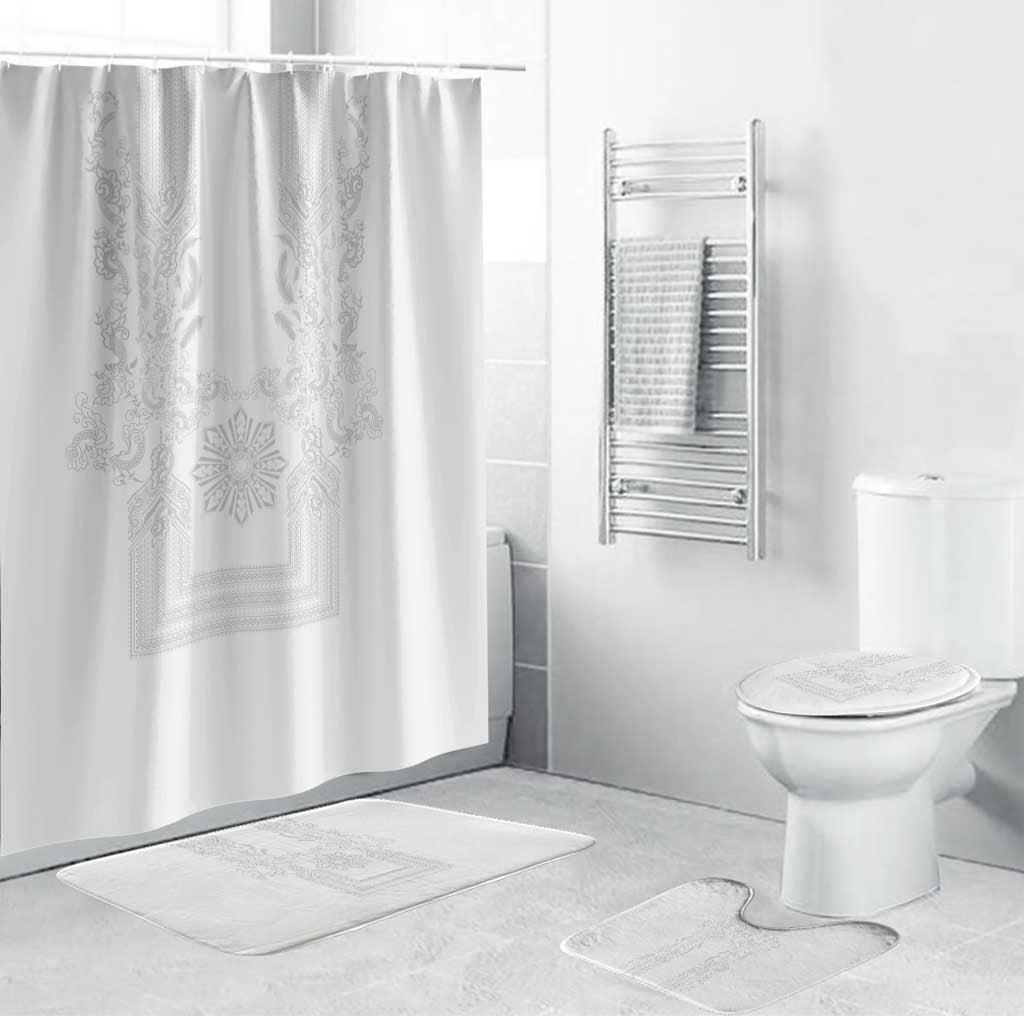 Philippines Barong Style Bathroom Set with Polynesian Art and Leaf Motif White Color LT03 Bathroom Set (4 pcs) White - Polynesian Pride