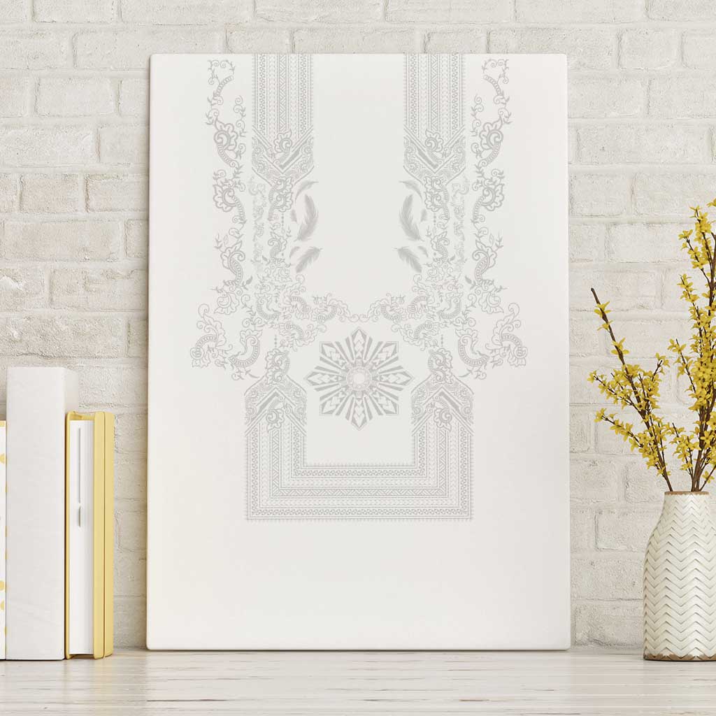 Philippines Barong Style Canvas Wall Art with Polynesian Art and Leaf Motif White Color LT03 Without Frame White - Polynesian Pride