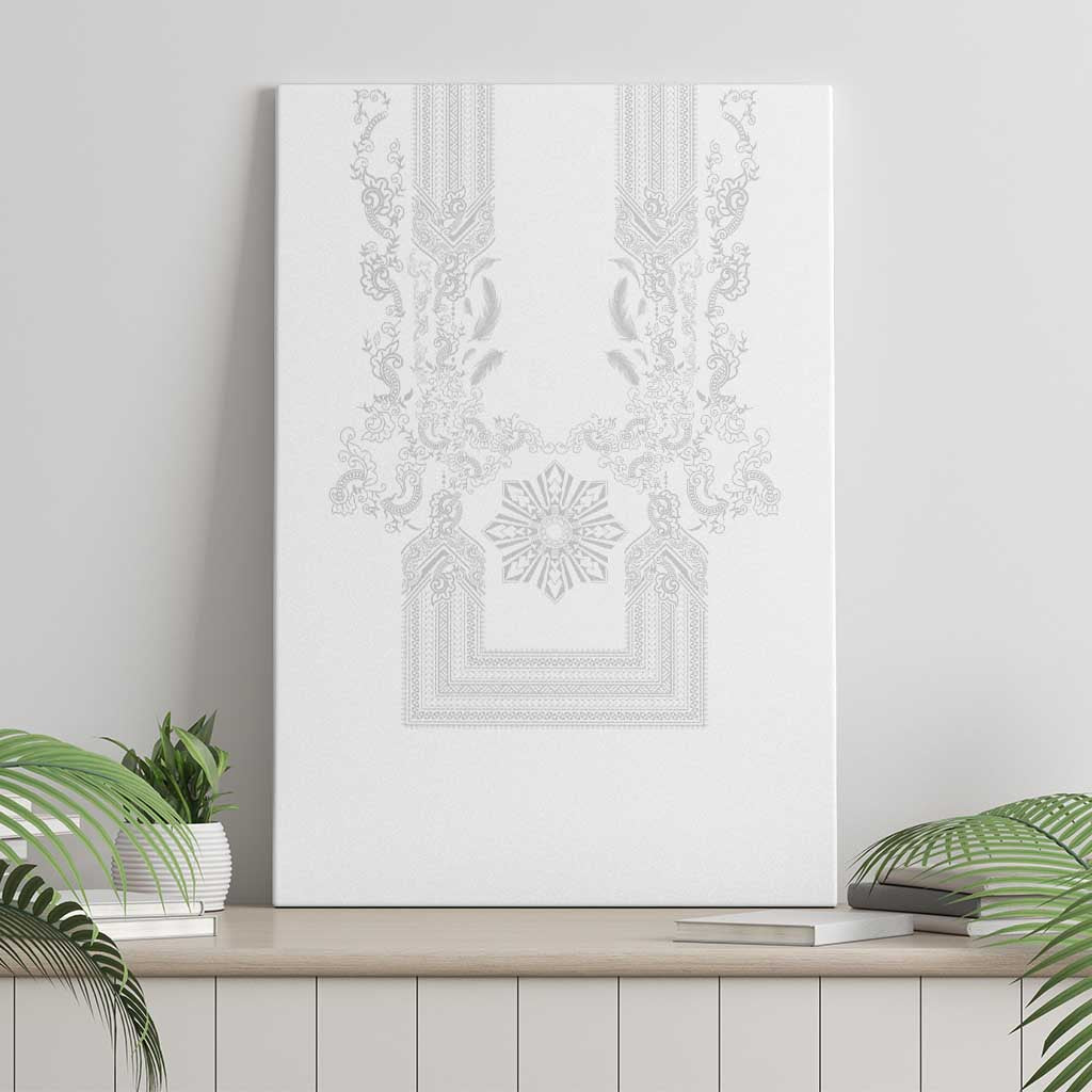 Philippines Barong Style Canvas Wall Art with Polynesian Art and Leaf Motif White Color LT03 - Polynesian Pride