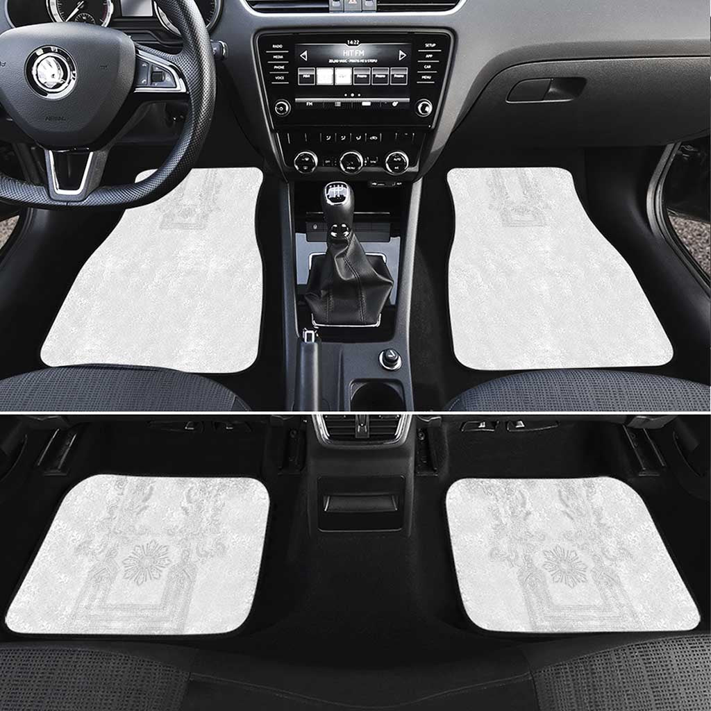 Philippines Barong Style Car Mats with Polynesian Art and Leaf Motif White Color LT03 Set 4pcs White - Polynesian Pride