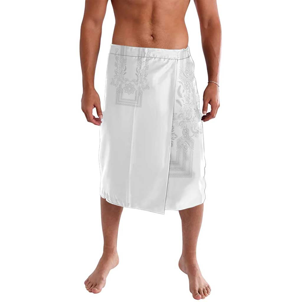 Philippines Barong Style Lavalava with Polynesian Art and Leaf Motif White Color LT03 White - Polynesian Pride