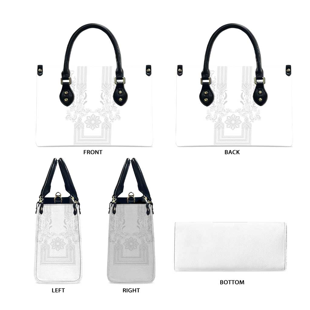 Philippines Barong Style Leather Bag with Polynesian Art and Leaf Motif White Color LT03 - Polynesian Pride