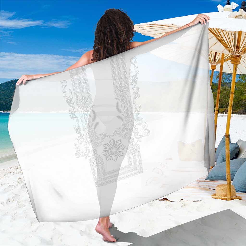 Philippines Barong Style Sarong with Polynesian Art and Leaf Motif White Color LT03 One Size 44 x 66 inches White - Polynesian Pride