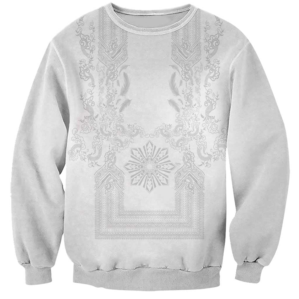 Philippines Barong Style Sweatshirt with Polynesian Art and Leaf Motif White Color LT03 Unisex White - Polynesian Pride