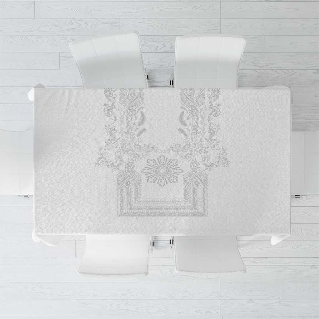 Philippines Barong Style Tablecloth with Polynesian Art and Leaf Motif White Color LT03 White - Polynesian Pride