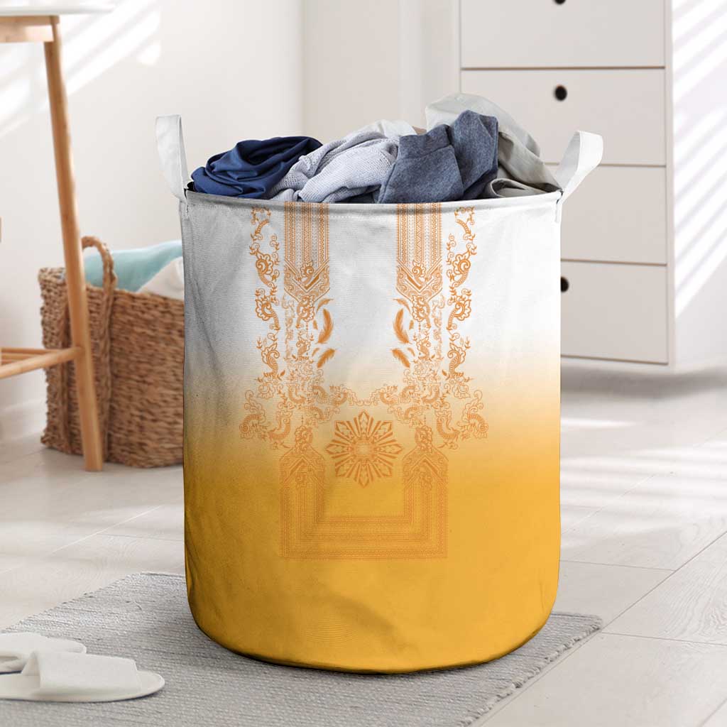 Philippines Barong Style Laundry Basket with Polynesian Art and Leaf Motif Yellow Color LT03 Yellow - Polynesian Pride