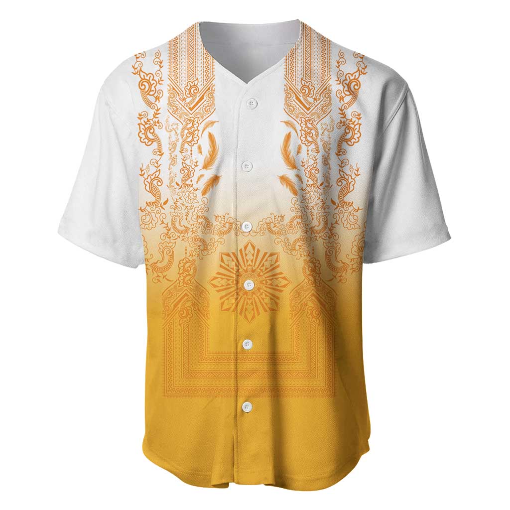 Philippines Barong Style Baseball Jersey with Polynesian Art and Leaf Motif Yellow Color LT03 Yellow - Polynesian Pride