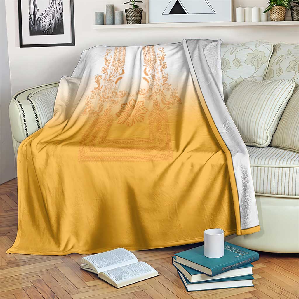 Philippines Barong Style Blanket with Polynesian Art and Leaf Motif Yellow Color LT03 Yellow - Polynesian Pride