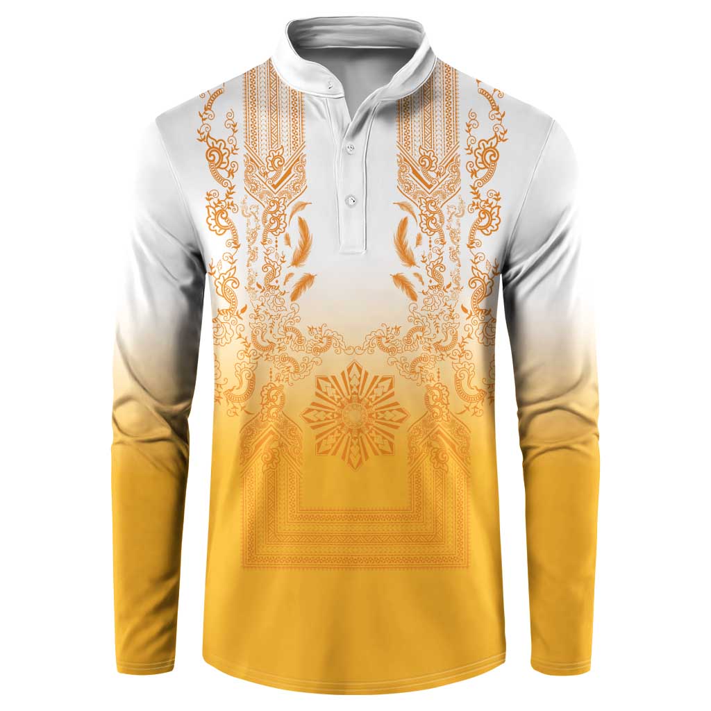 Philippines Barong Style Button Sweatshirt with Polynesian Art and Leaf Motif Yellow Color LT03 Yellow - Polynesian Pride