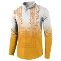 Philippines Barong Style Button Sweatshirt with Polynesian Art and Leaf Motif Yellow Color LT03 - Polynesian Pride