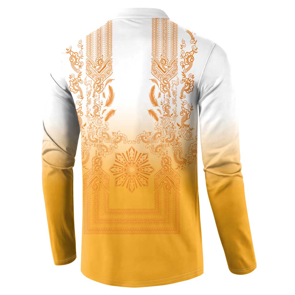 Philippines Barong Style Button Sweatshirt with Polynesian Art and Leaf Motif Yellow Color LT03 - Polynesian Pride